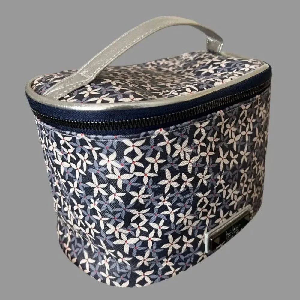 Nicole Miller New York Blue Floral Cosmetic Bag Travel Toiletry Case 9x6x6